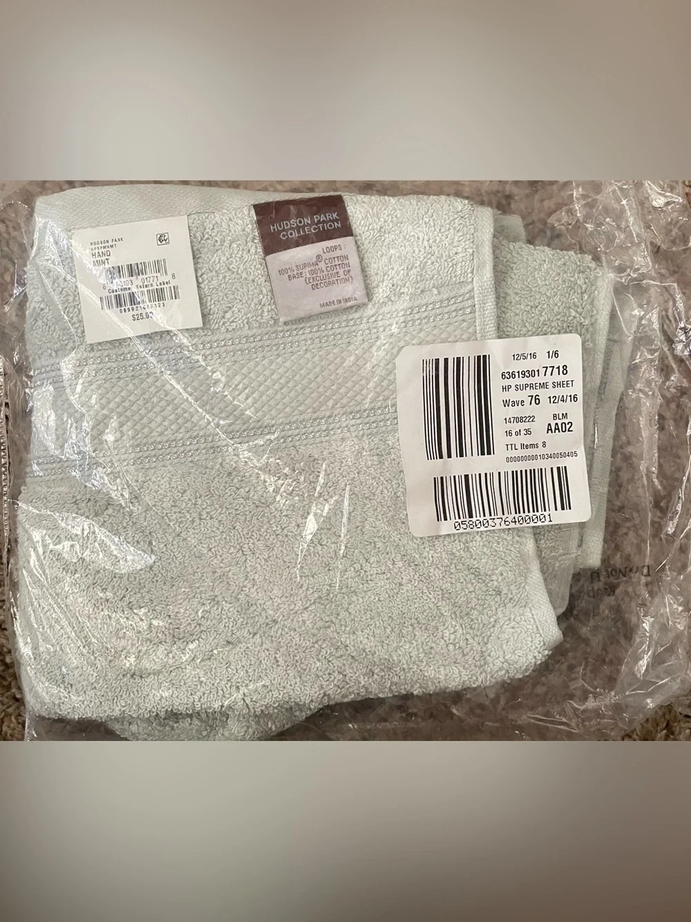 Hudson Park Supima Cotton Hand Towels Set of 2 Mint Green NEW Soft Luxury